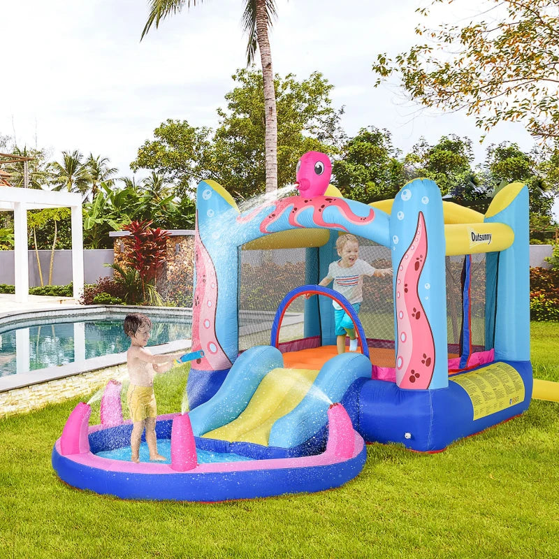 Inflatable Octopus Bounce Castle with Trampoline, Slide, and Pool - 3.8m Blue