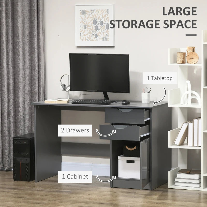 Grey High Gloss Computer Desk with Drawers and Storage Cabinet, 120x60cm