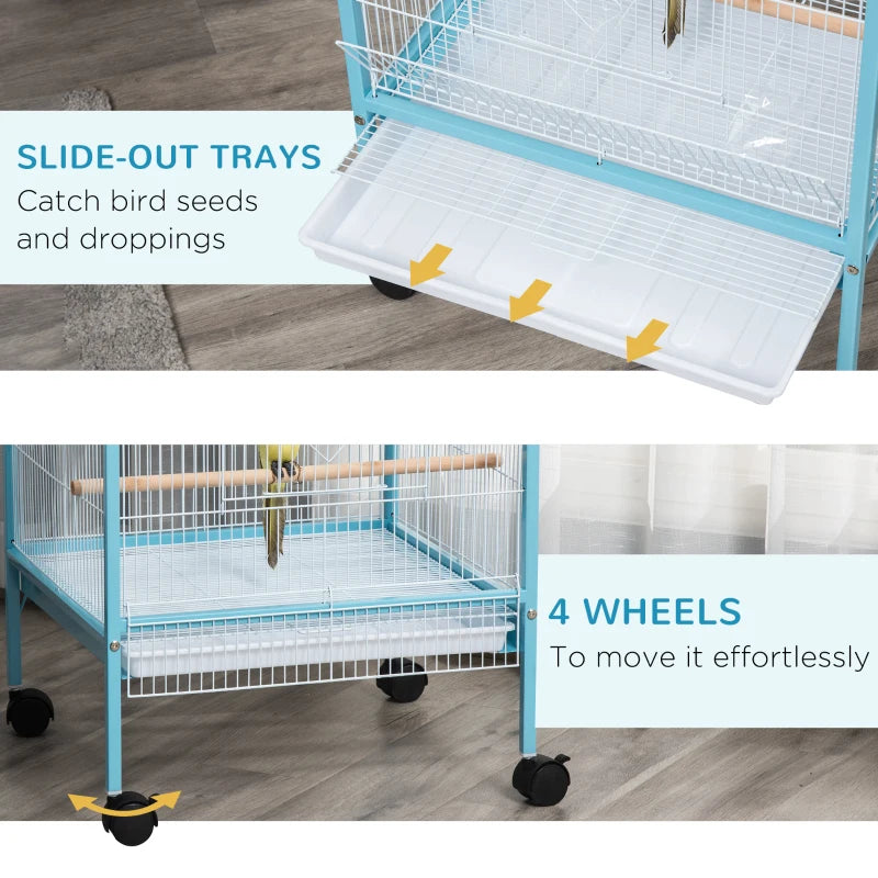 Large Light Blue Bird Cage with Stand and Wheels