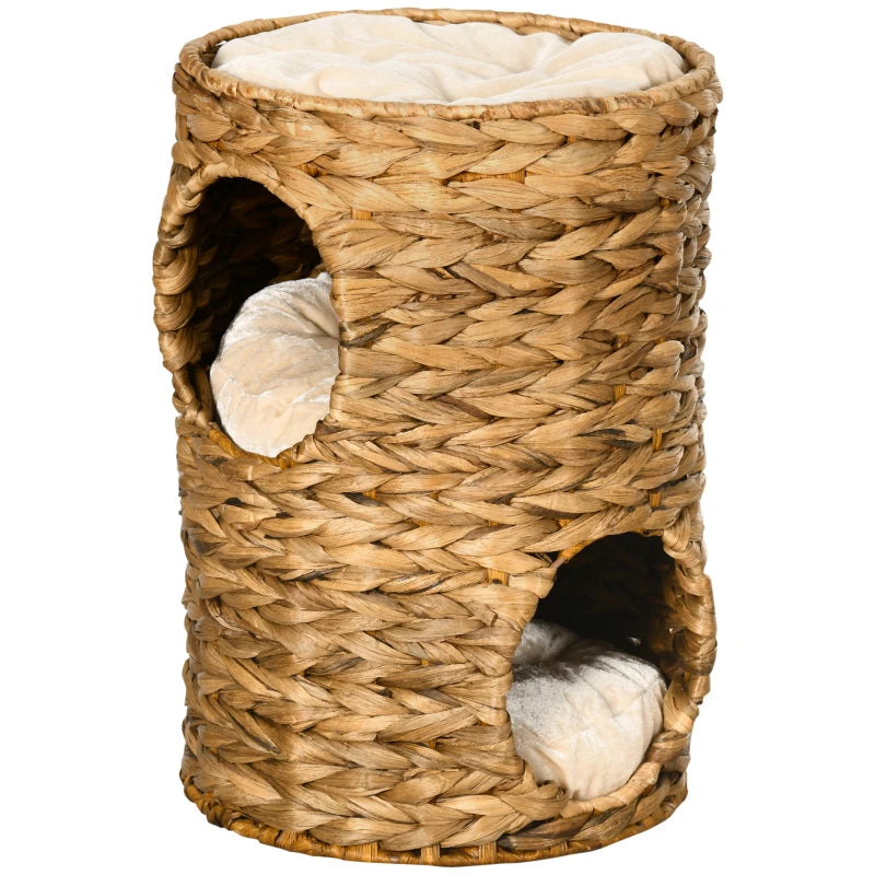 Cat Barrel Tree with 2 Houses & Cushion - Light Brown