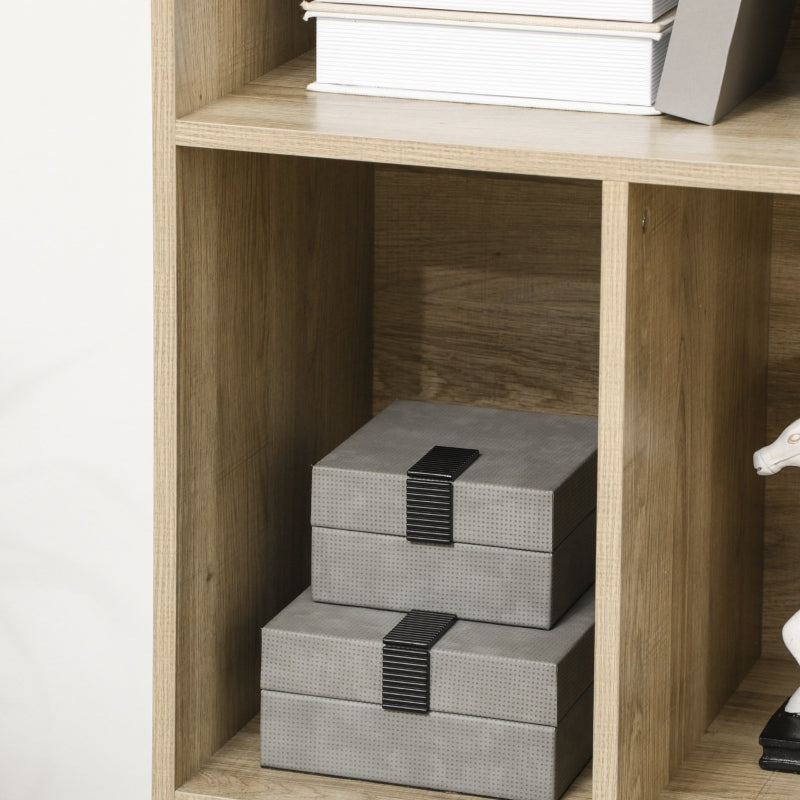 Modern Bookcase with Bottom Cabinet and 6 Open Shelves, Natural & Dark Grey