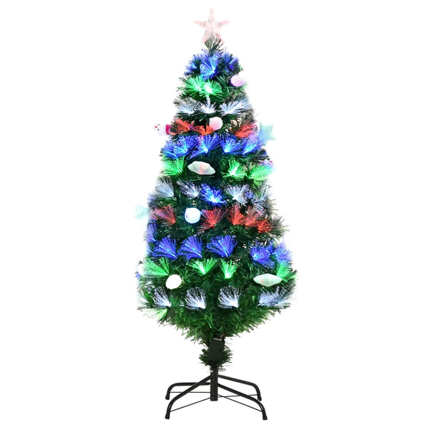 4FT Pre-Lit Green Christmas Tree with Fibre Optic Baubles and LED Lights