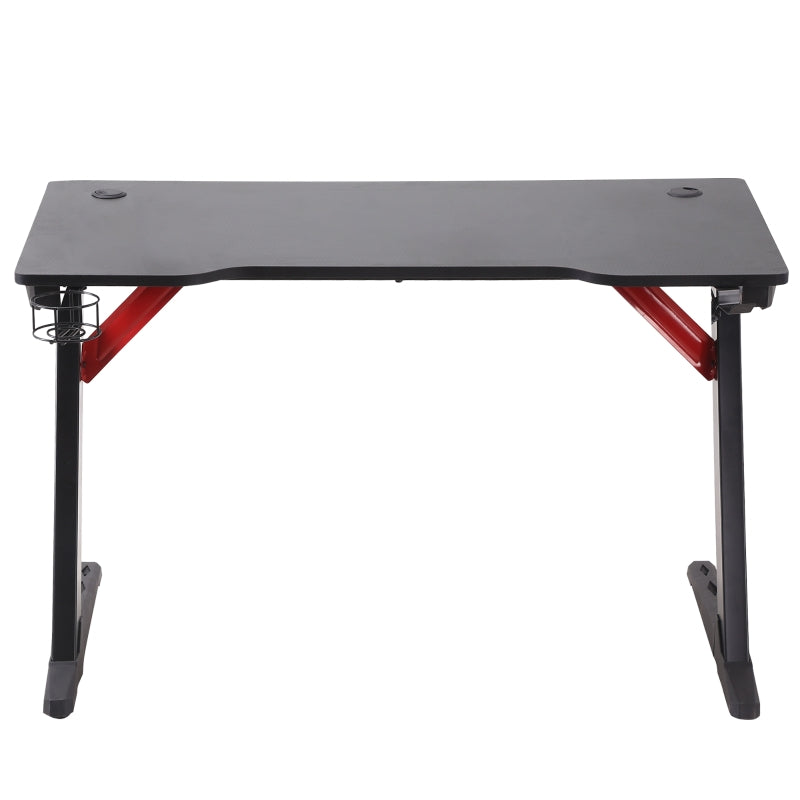 Black LED Gaming Desk with Z-Shaped Design and Storage Features