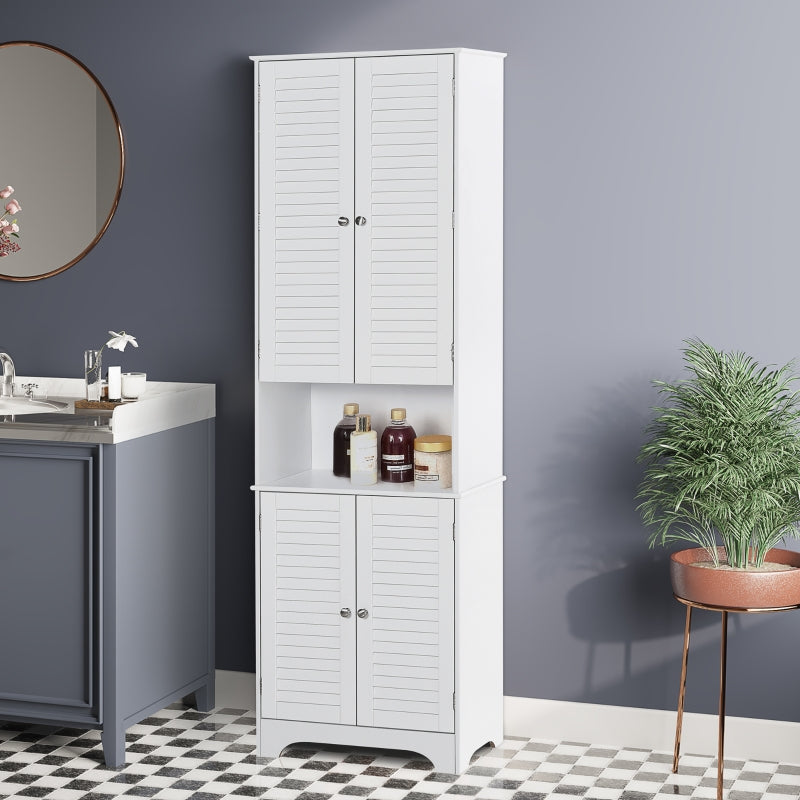 White Retro Tall Bathroom Cabinet with 3 Shelves & Shutters