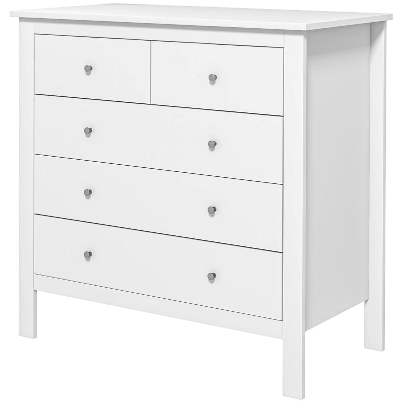 White 5-Drawer Storage Cabinet with Metal Handles - Bedroom, Living Room, Nursery Organizer