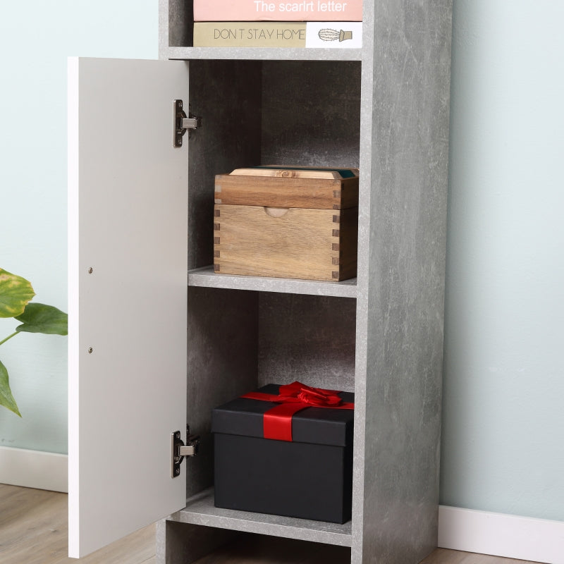 Grey Tall Bathroom Storage Cabinet with 2 Cupboards and Open Compartments