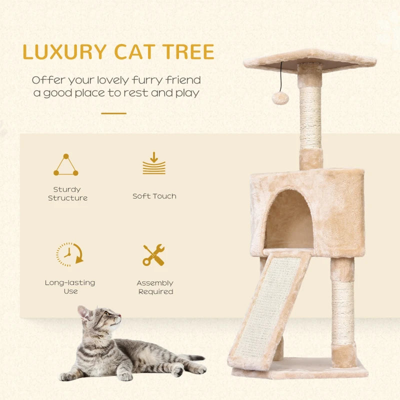 Beige Corner Cat Tree with Scratching Post and Toy