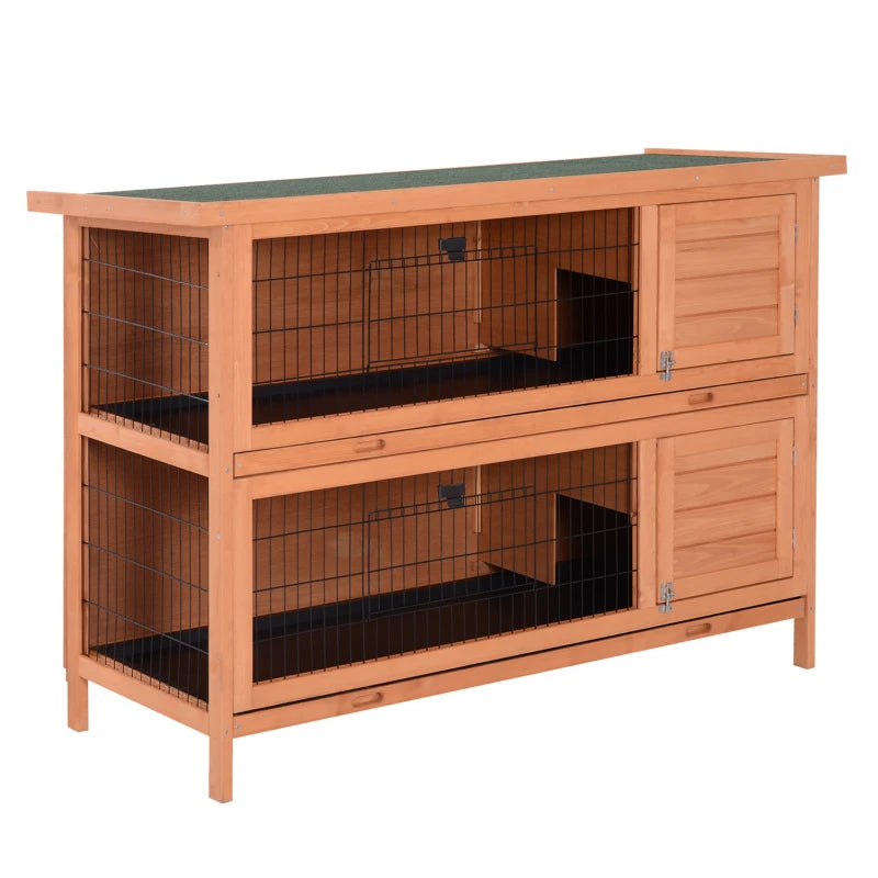 Orange Outdoor Rabbit Hutch with No-Leak Trays, Divider - 136 x 50 x 93cm