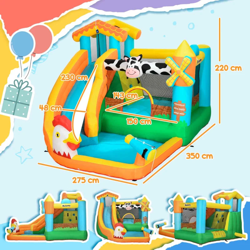 Farm Style Kids Inflatable Bouncy Castle with Slide & Pool - 3.5m