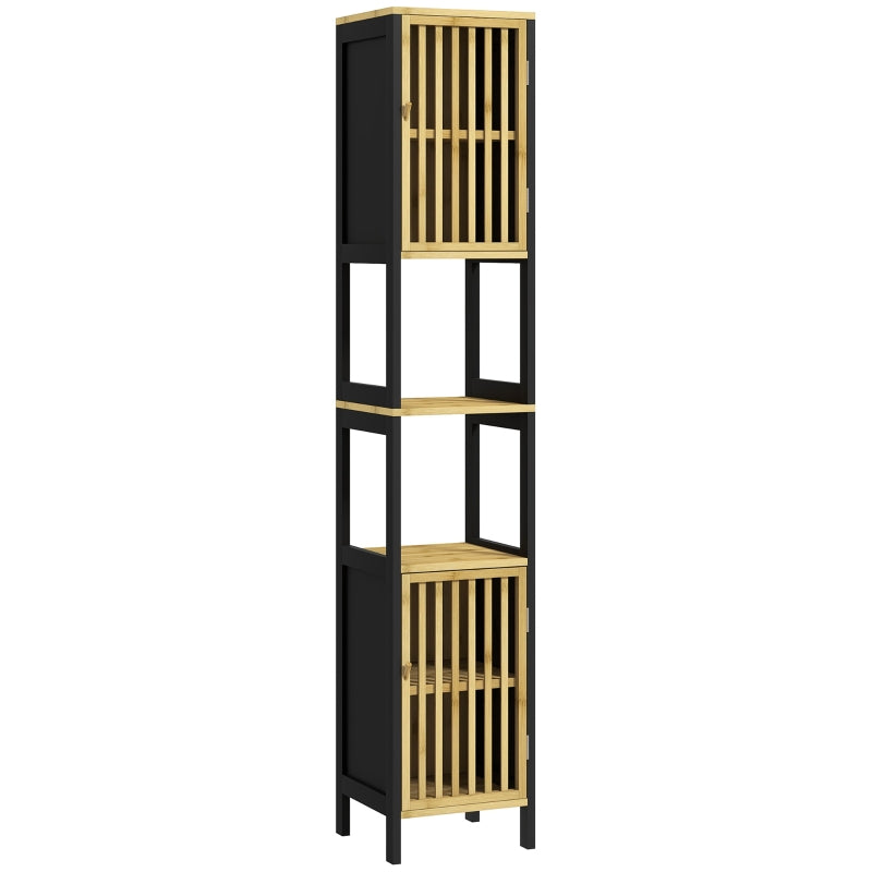 Bamboo Retro Cut-Out Tall Bathroom Storage - Natural Wood Color