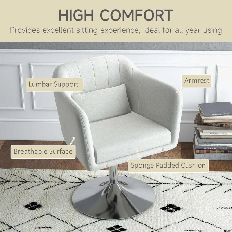 Swivel Accent Chair with Adjustable Height and Pillow, Cream White