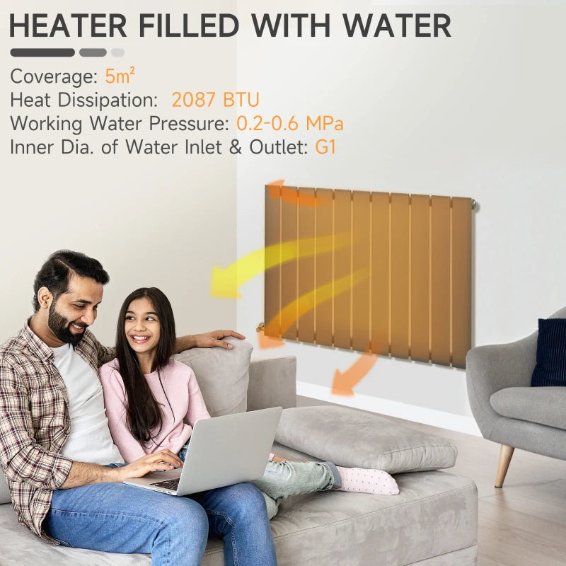 Grey Vertical Designer Radiator, 830 x 600 mm Water-filled Heater for Home