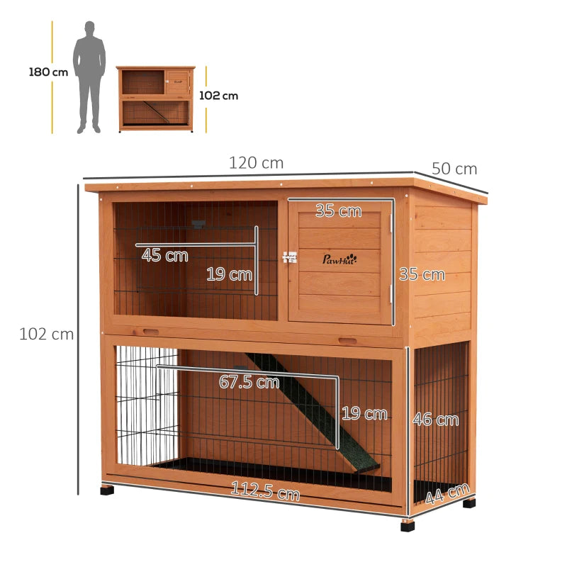 Orange Antiseptic Wood Rabbit Hutch with Run, 102cm