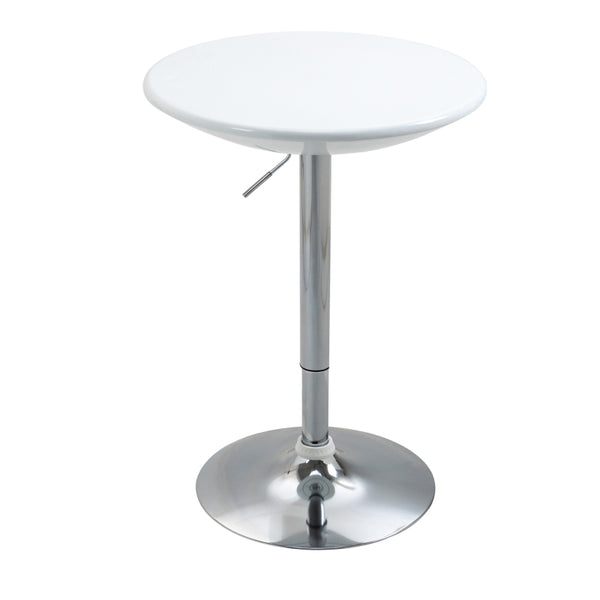White Adjustable Height Round Bar Table with Swivel Painted Top