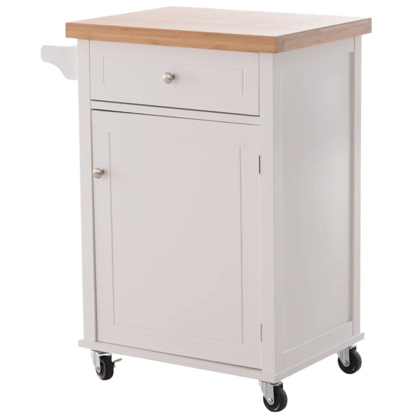 White Kitchen Storage Trolley with Drawer and Cupboard