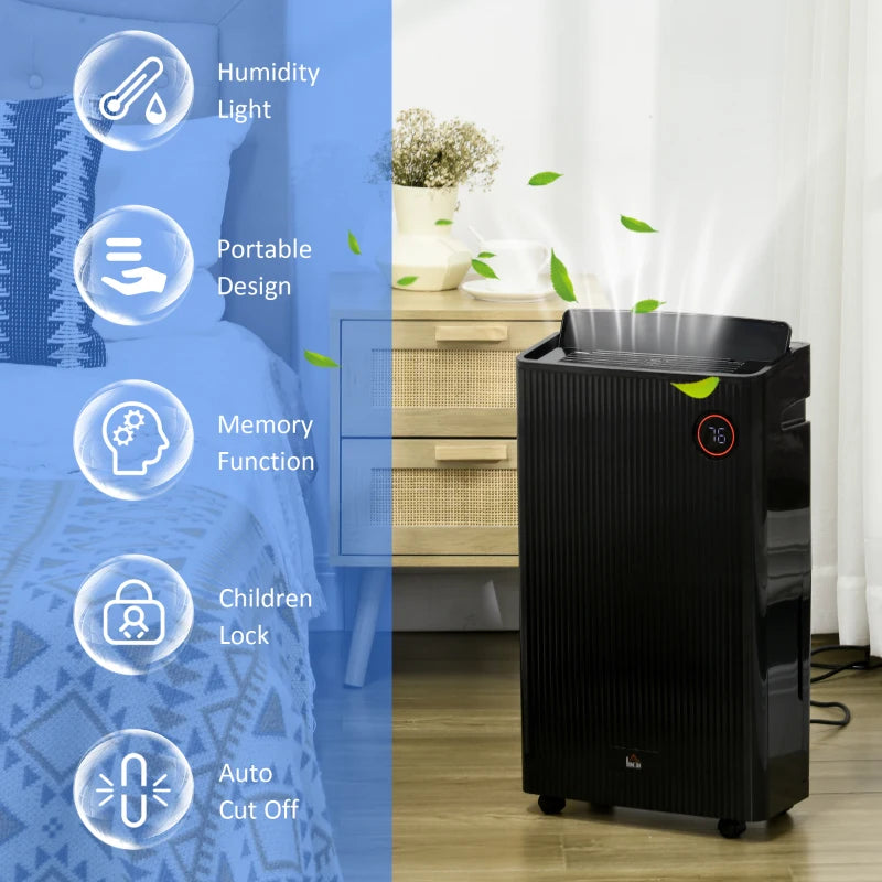 Black Portable Dehumidifier with Air Purifier, UVC, Ioniser, 24H Timer, 5 Modes - 16L/Day