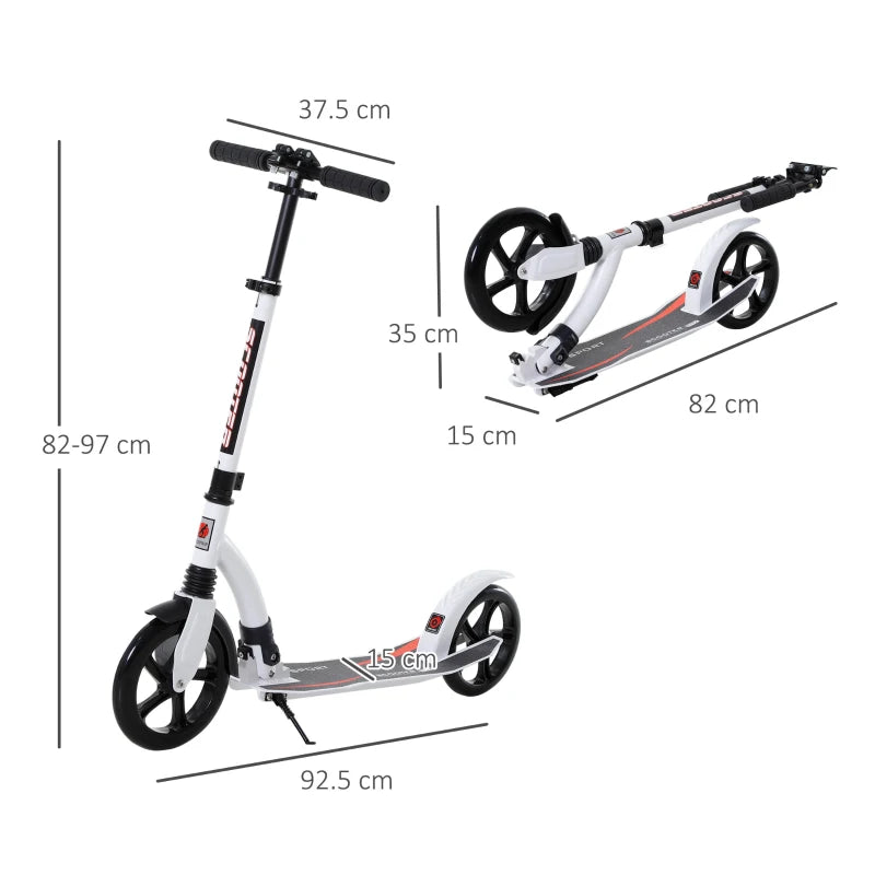 White Foldable Kick Scooter with Shock Absorption for Teens and Adults