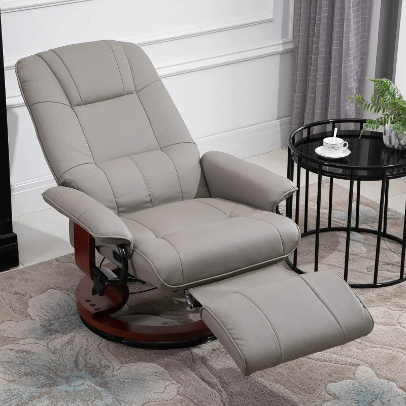 Grey Manual Recliner Armchair with Faux Leather Upholstery