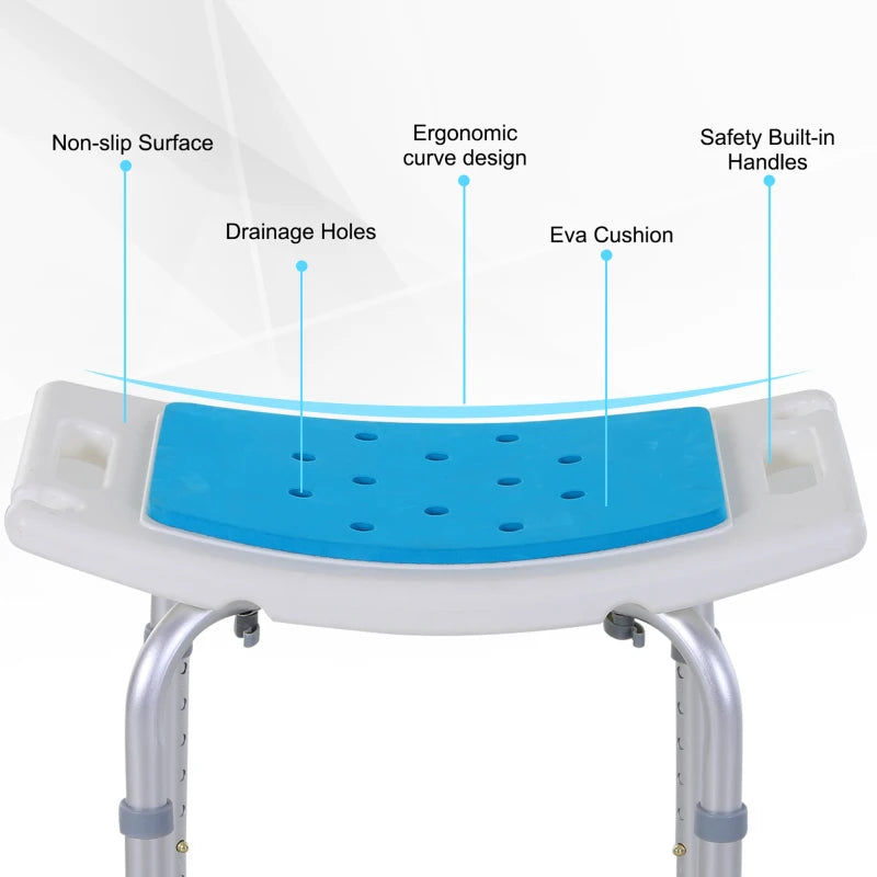 Aluminium Adjustable Bath Stool Chair - Grey Non-Slip Shower Seat