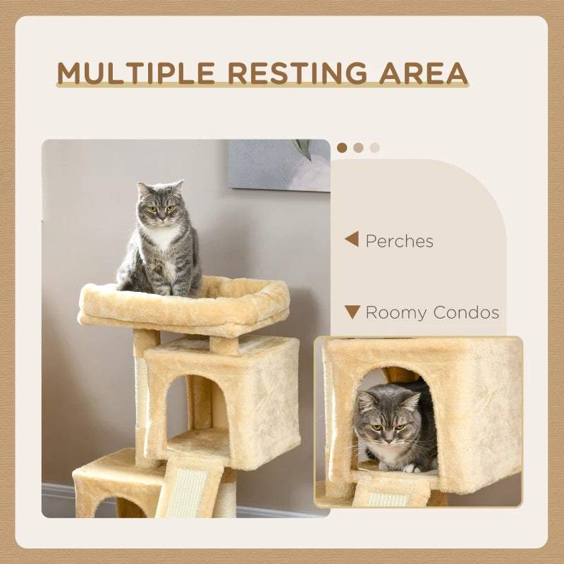 Cat Sisal Activity Tree with 2 Houses - Cream White