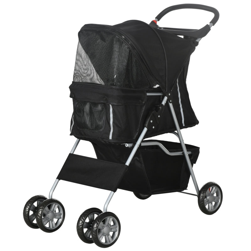 Black Pet Stroller for Small Pets - Foldable Travel Carriage with Wheels