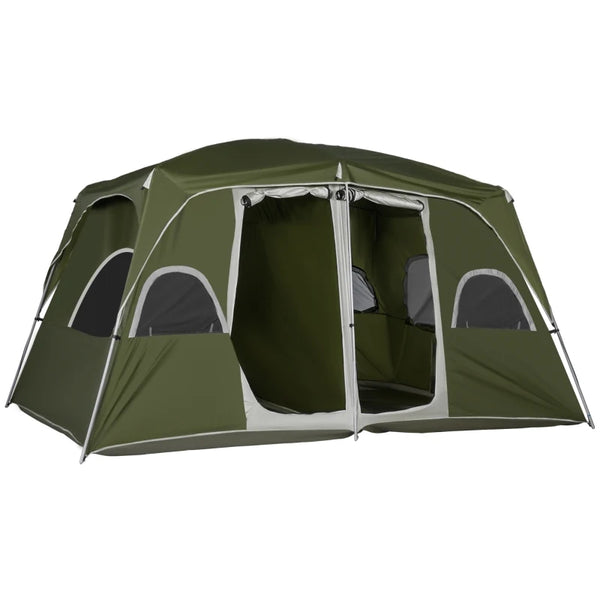 Green 2-Room Family Camping Tent for 4-8 People with Large Mesh Windows