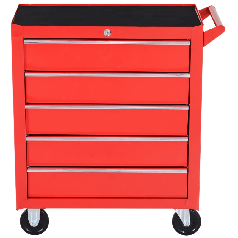 Red 5-Drawer Tool Cabinet Storage Box with Wheels and Handle