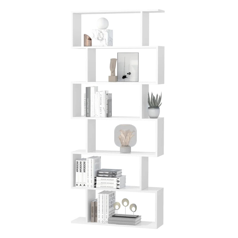 White Wooden S-Shaped 6-Shelf Room Divider Bookcase