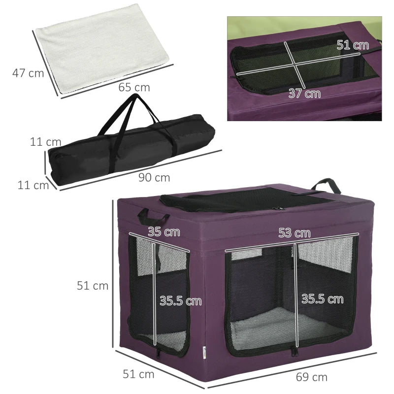 Purple Pet Carrier with Cushion for Miniature and Small Dogs - 69cm