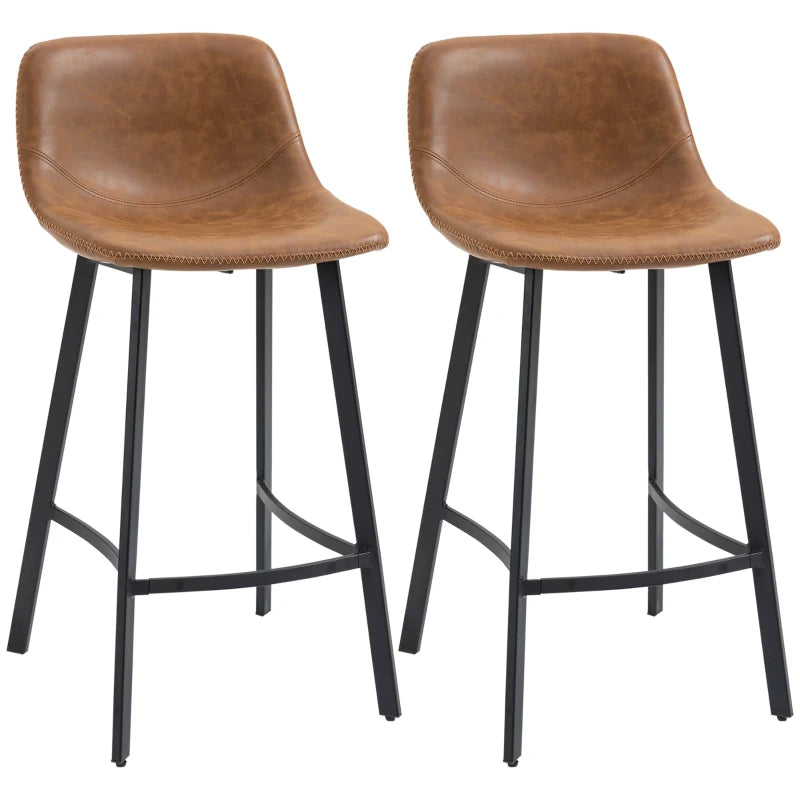 Brown Upholstered Industrial Bar Stools Set of 2