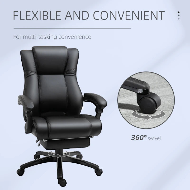 Black Executive Office Chair with Footrest and Wheels