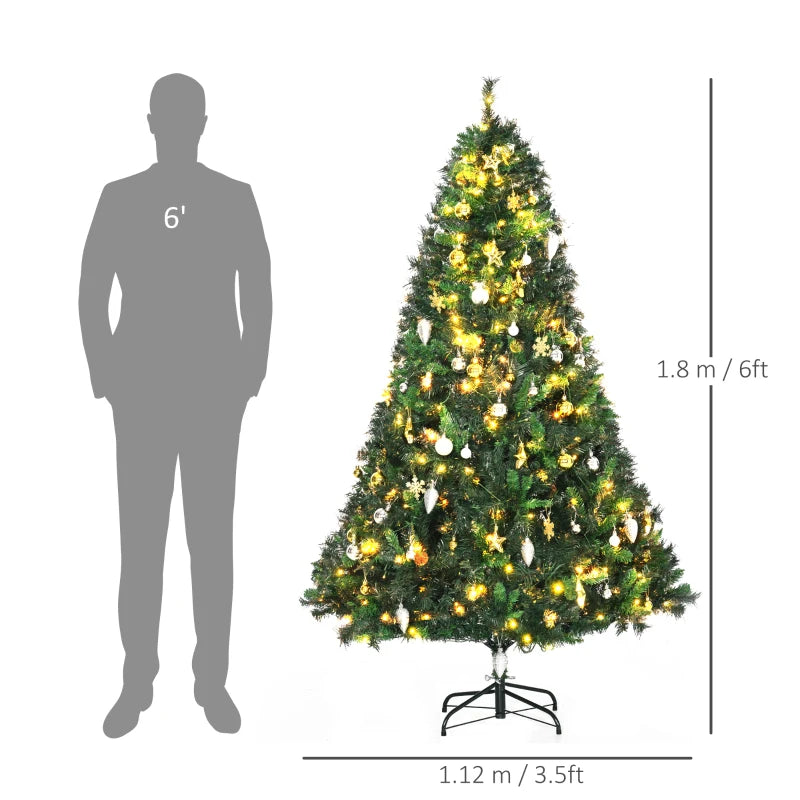 6FT Green Pre-Lit Christmas Tree with 200 LED Lights and Ornaments