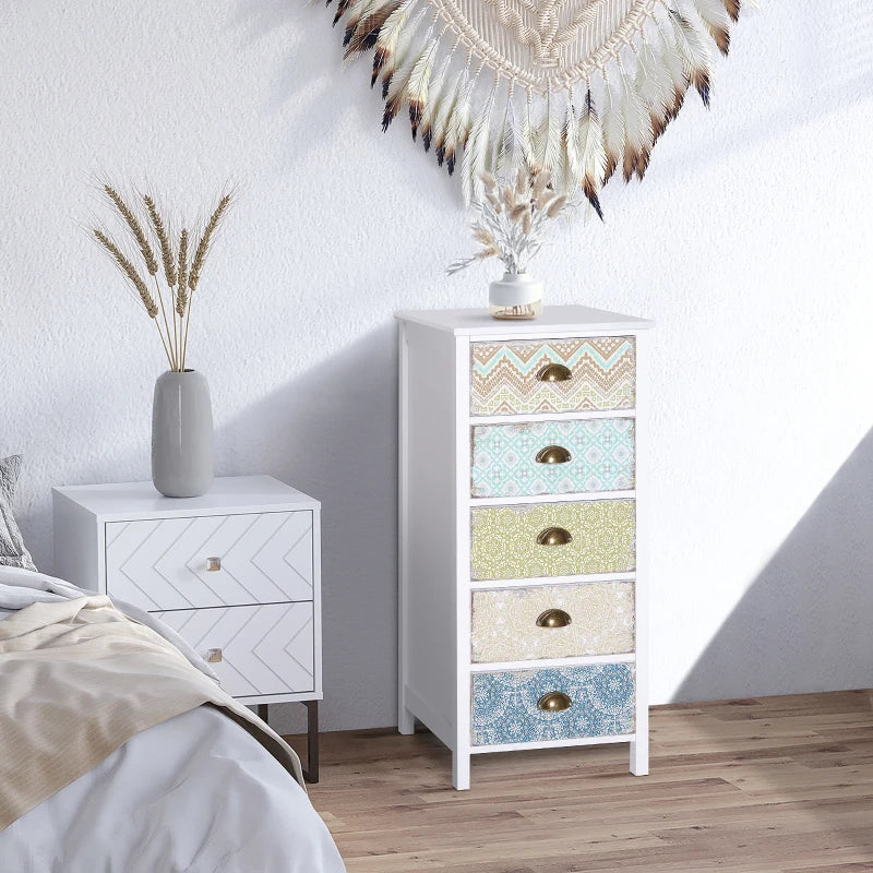 Modern Grey 5-Drawer Side Storage Chest