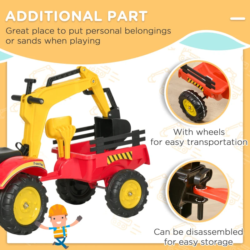 Yellow Kids Pedal Go Kart Excavator Tractor Toy Car with Moving Bucket