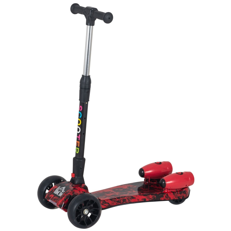 Red Kids 3-Wheel Adjustable Height Kick Scooter with Flashing Wheels and Music