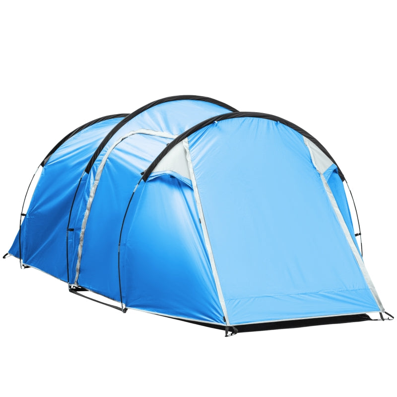 3-Person Blue Tunnel Camping Tent with Vestibule and Rainfly