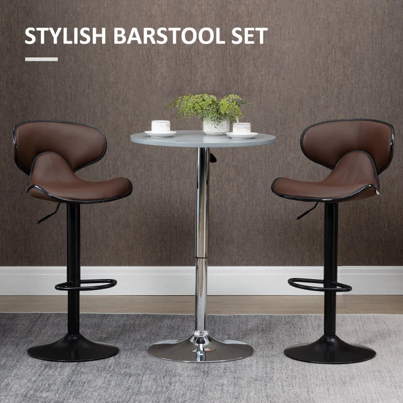 Brown Swivel Bar Stools Set of 2 with Footrest and Backrest