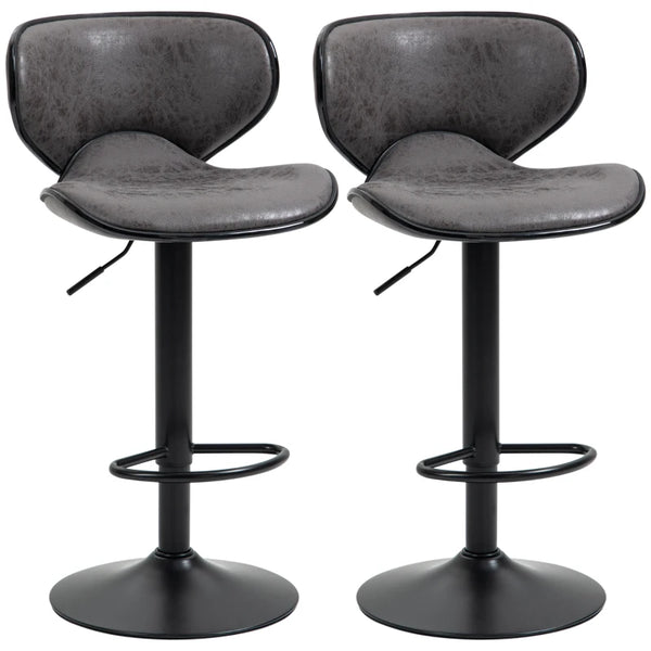 Dark Grey Swivel Bar Stools Set of 2 with Backrest and Footrest