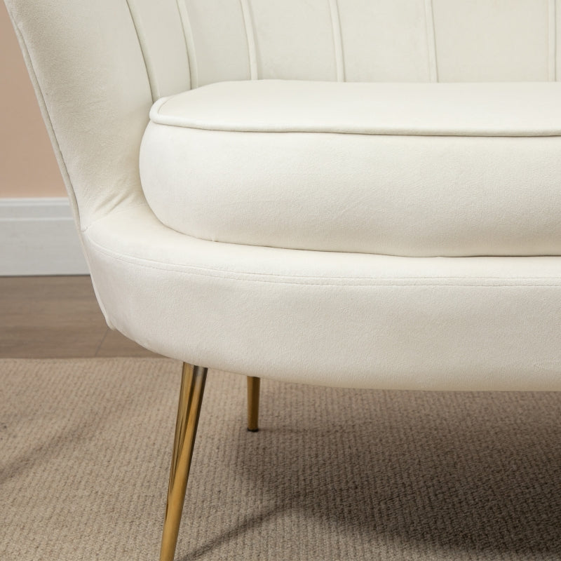 Modern Cream Velvet Loveseat Sofa with Petal Backrest