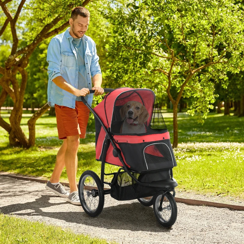 Red Foldable Pet Stroller for Small to Medium Dogs