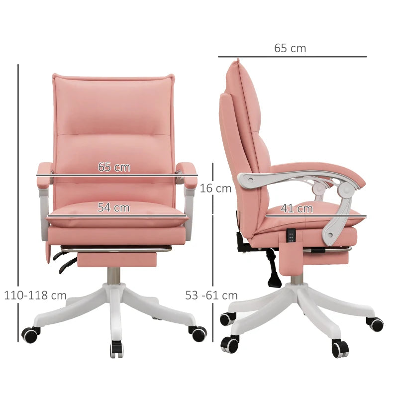 Vinsetto Pink Massage Office Chair with Heat and Footrest