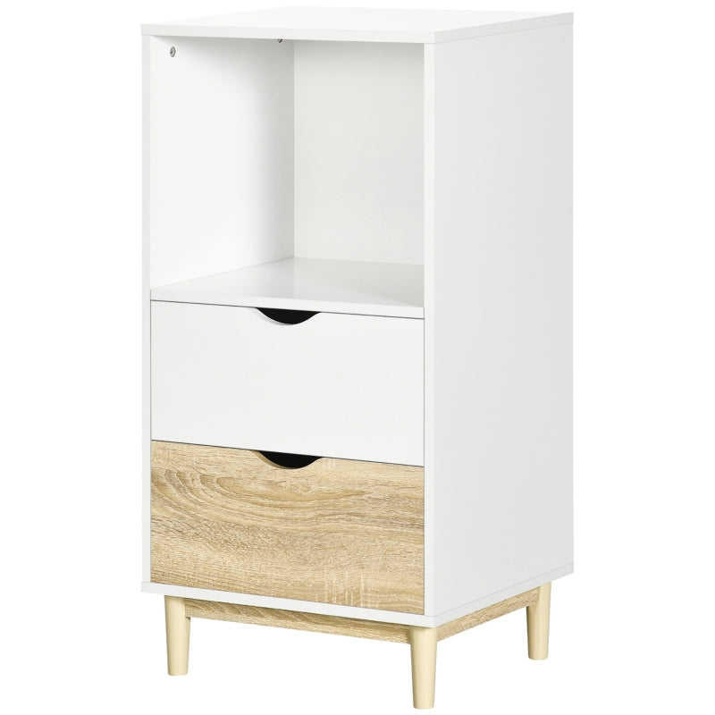 Modern White and Oak Bookcase with Drawers and Open Shelf
