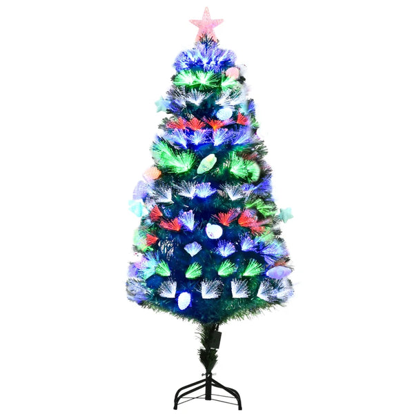 5FT Pre-Lit Green Christmas Tree with Fibre Optic Baubles and LED Lights