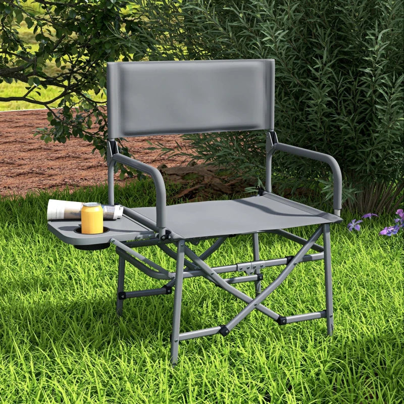 Grey Folding Camping Chair with Side Table