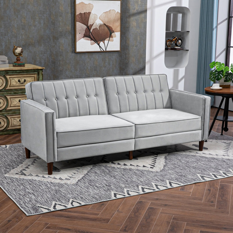 Light Grey Velvet Convertible Sofa Bed