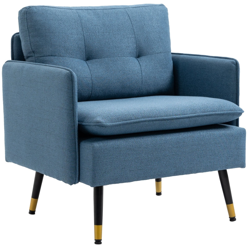 Blue Button Tufted One Seater Sofa with Cushions