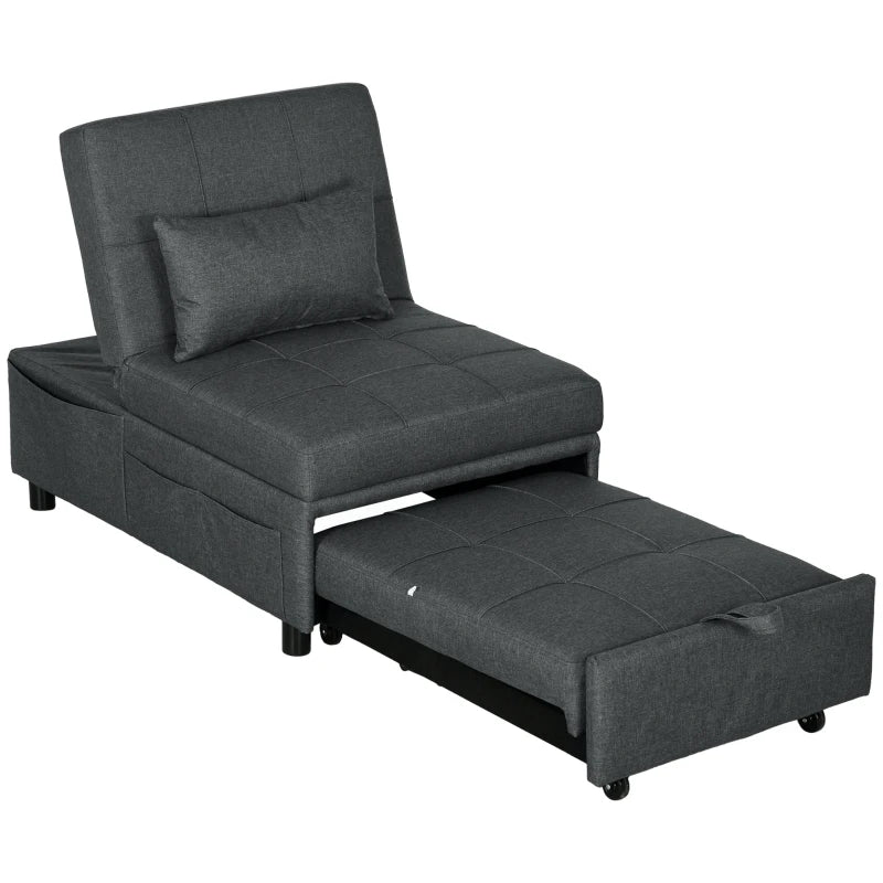 Grey Convertible Chair Bed with Adjustable Backrest and Side Pocket