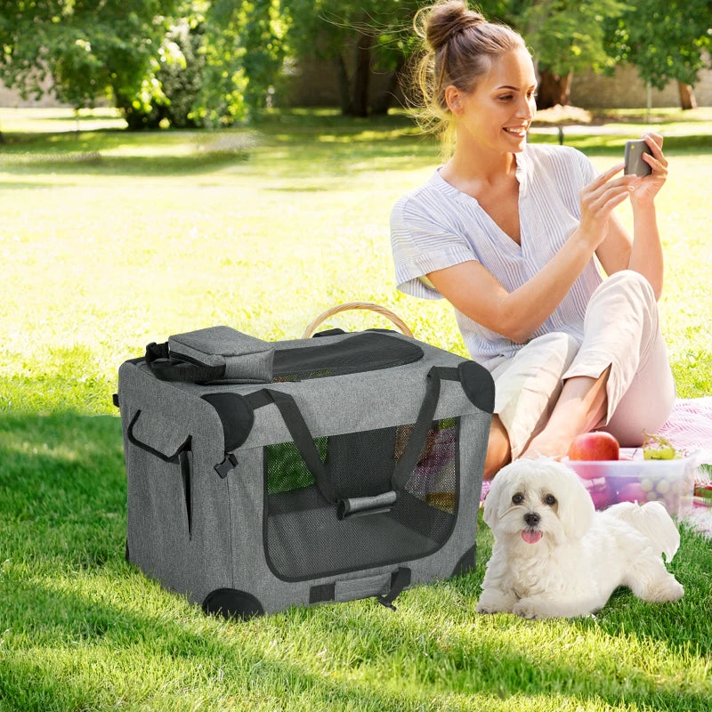 Grey Oxford Fabric Pet Carrier