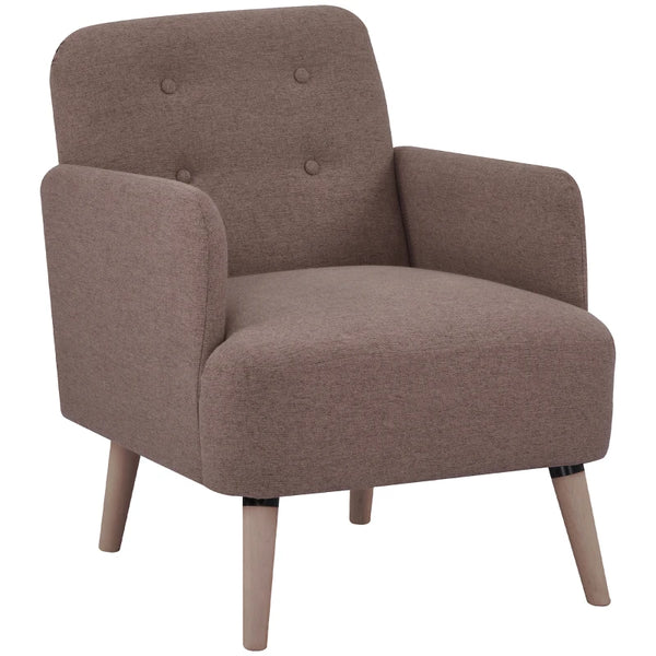 Brown Upholstered Armchair with Birch Wood Legs