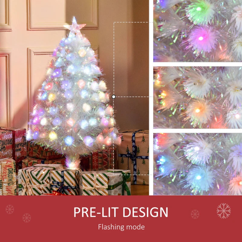 3FT Pre-Lit White Fibre Optic Christmas Tree with LED Lights